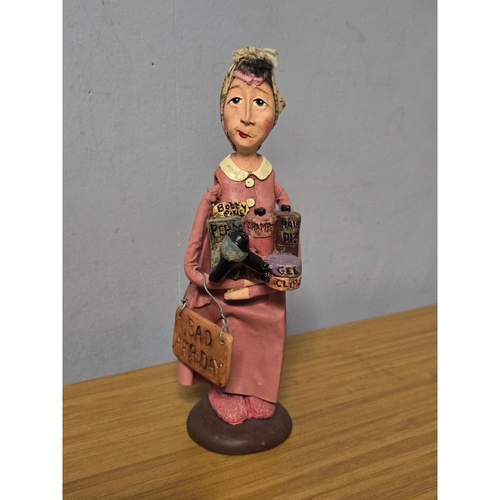 Vintage Style Bad Hair Day Woman Figurine Salon Decor Pink Dress 8 Inch Statue